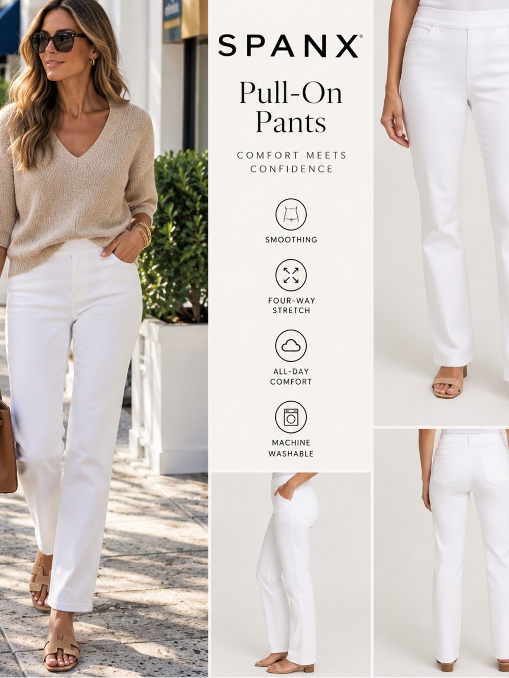 SPANX Straight-Leg Pull-On Pants in White L